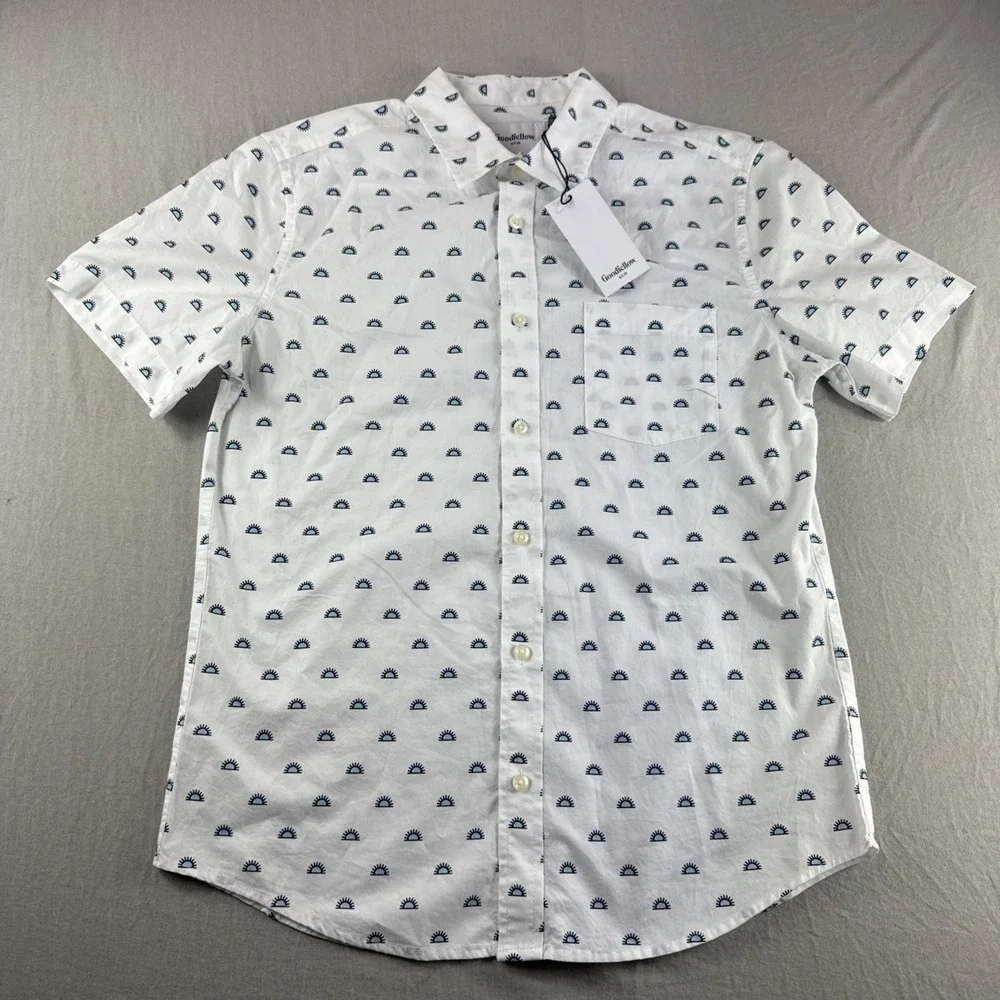 Goodfellow Shirt Mens M White Sunshine Slim Fit Short Sleeve Button Up Sun NEW